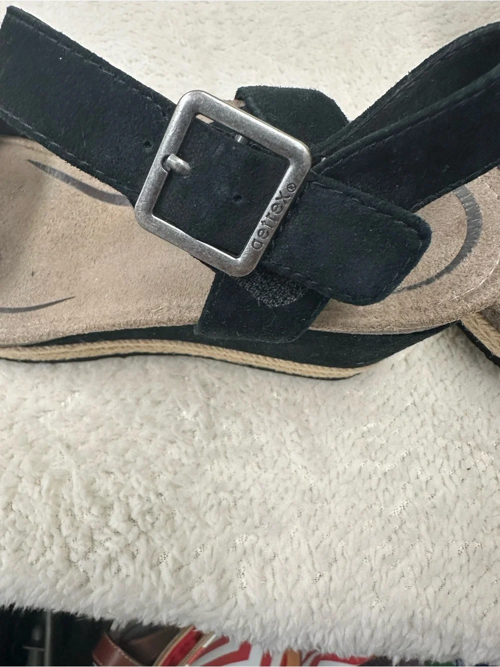 Aetrex Black Suede Espadrille Wedge Sandal